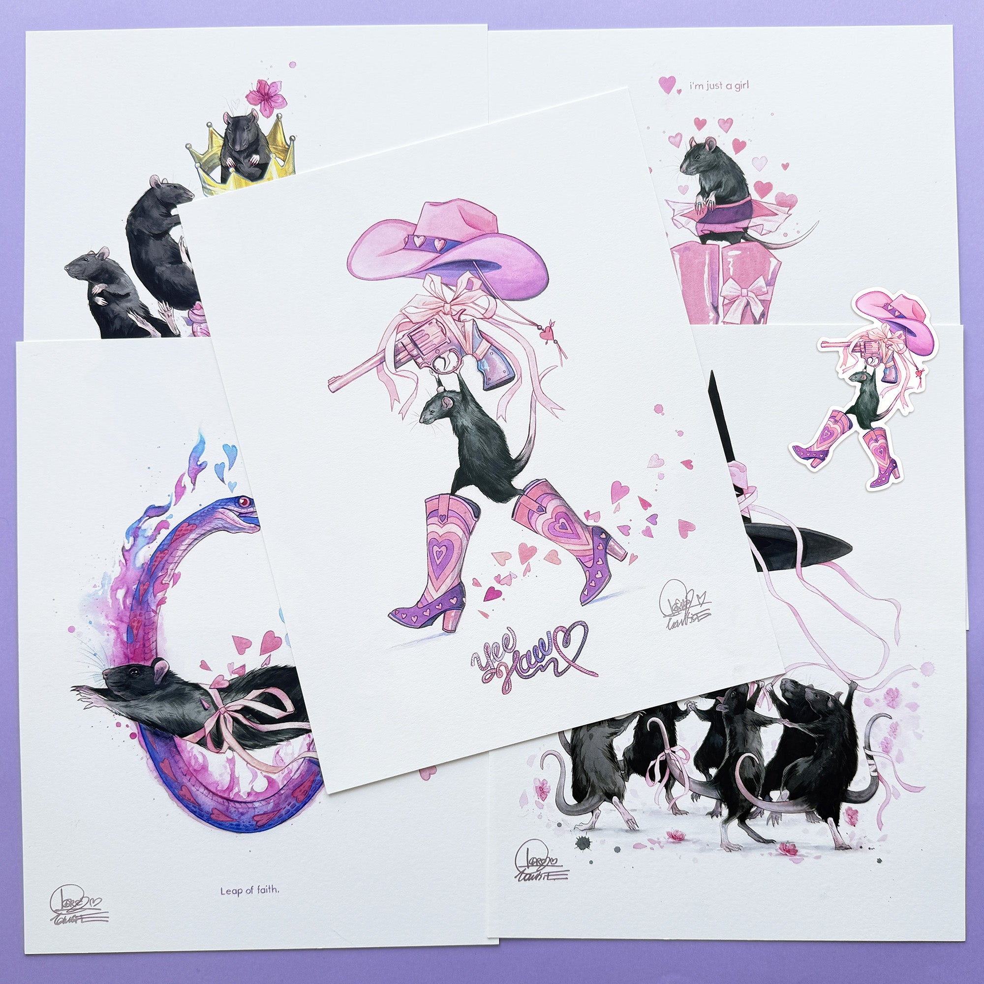 'Rats' Set (5 Signed Prints + 1 Sticker)